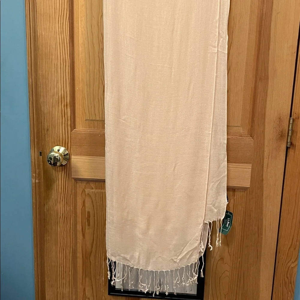 L.L. Bean Tan Dress Scarf with Fringe